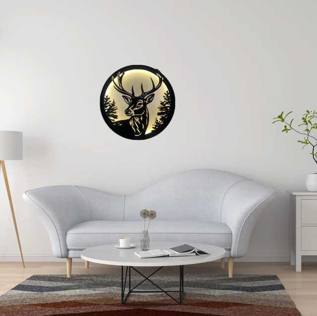 Tableau lumineux cerf en bois recyclé – Décoration murale LED Upcycling 