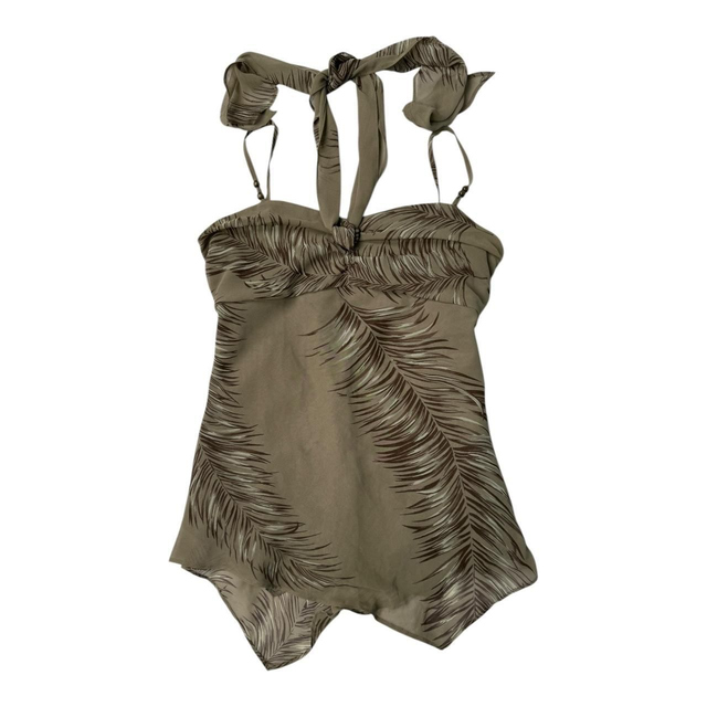 y2k khaki green tropical leaf cami + halterneck design 