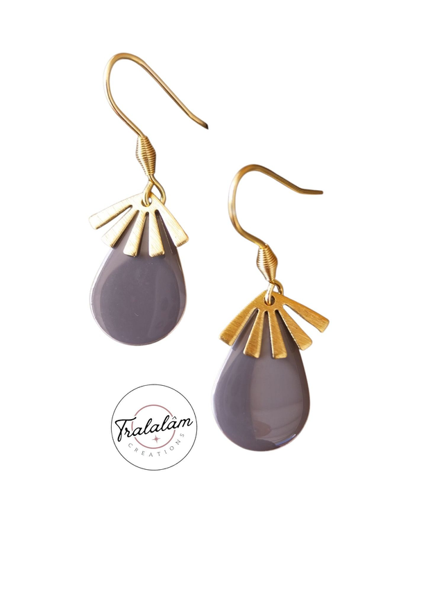 ✨Boucles d’oreilles "gouttes grises émaillées"✨