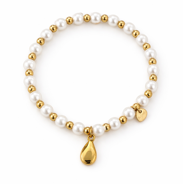 Pulsera acero dorado y perlas 
