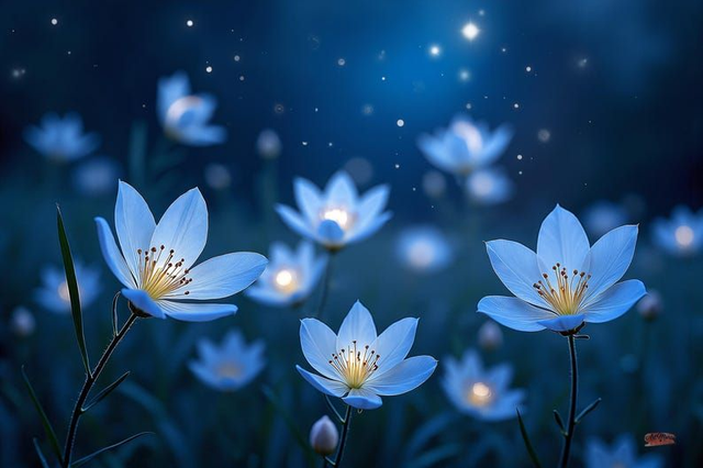 Jardin Nocturne Enchanté ✨ | Toile & Poster Céleste – Fleurs de Lune & Jasmin 🌙🌼