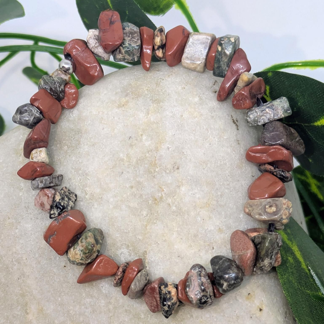 Bracelet "Jaspe rouge & Jaspe léopard" baroque BR-233