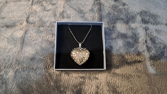 Silver Coloured Filigree Heart Pendant Necklace With Rainbow Back