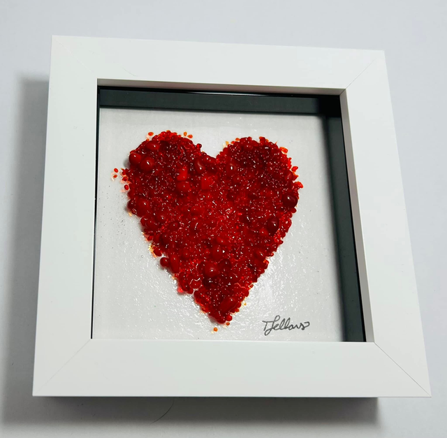 Chunky Frit Heart Artwork in Frame (Various Colours)