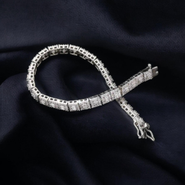 Bracelet Hip-Hop en Zircon Cubique Carré et Plaqué Or 18K - Homme