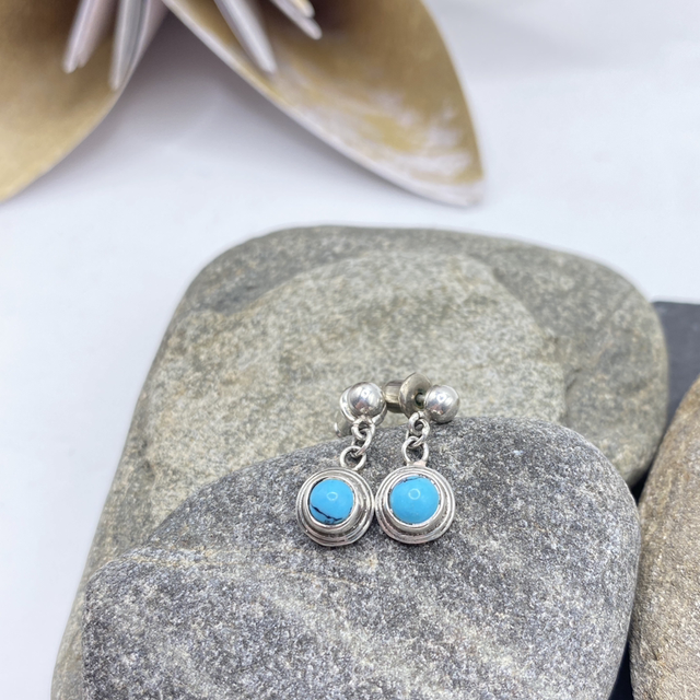REFURBISHED Turquoise Colour Gemstone Stud Drop Earrings in Sterling Silver