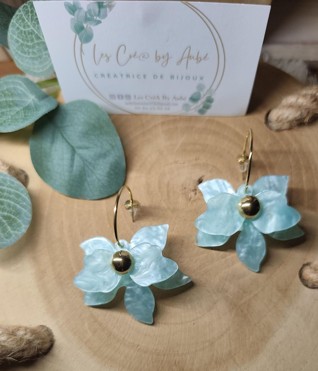 BO CHIC CREOLES ACIER INOXY/ FLEUR RESINE BLEU 0000156