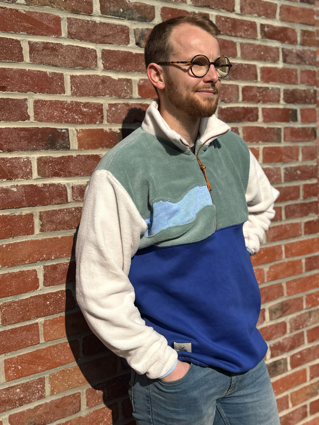 Polaire écru, menthe et bleu