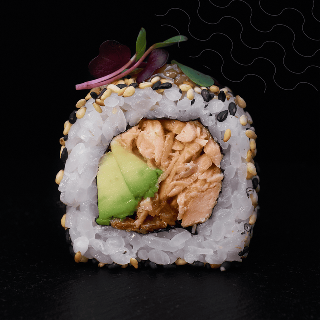 #29 Rock ‘n’ Roll with fried salmon and onion crunch