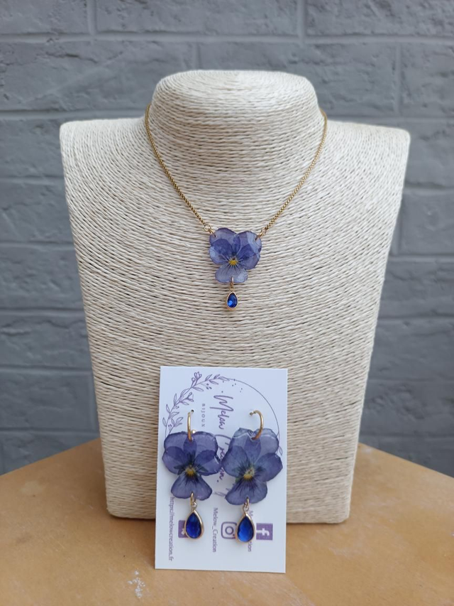 Parure - Collier + Boucles - Pensées Violettes