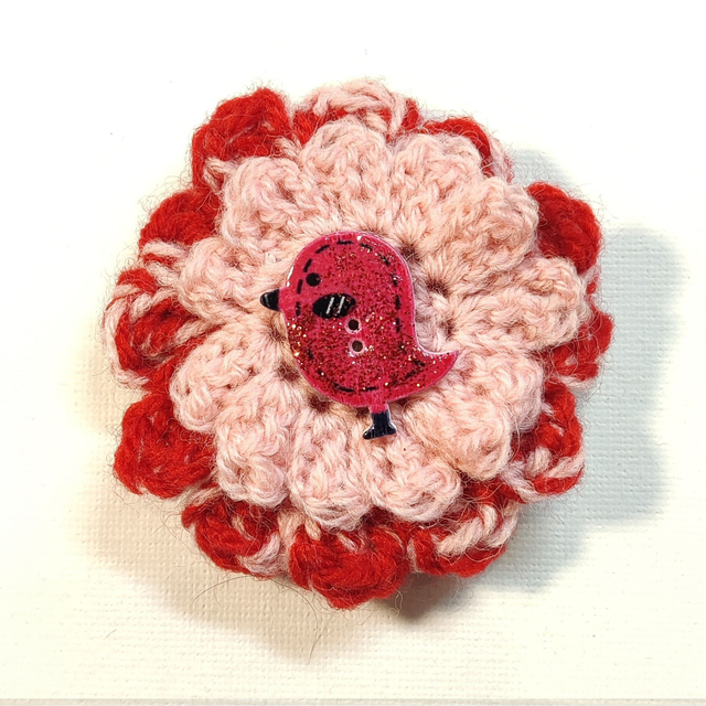 Barrette fleur double rouge rose crochet bouton oiseau pince plate