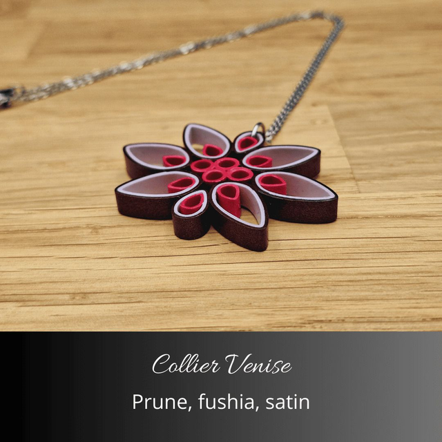 Collier Venise - Prune, fushia, satin