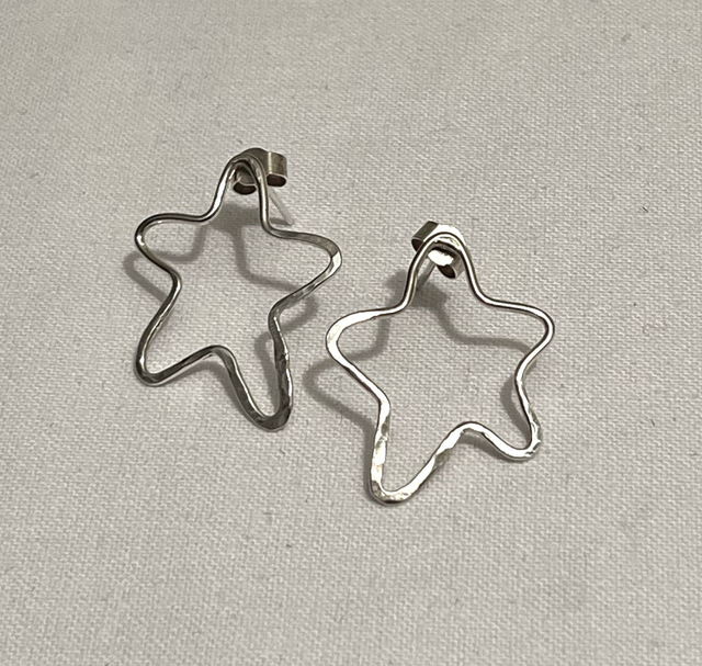 Sterling Silver Open Star Stud Earrings