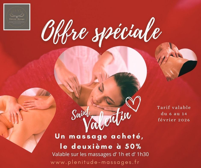Offre SAINT VALENTIN (votre deuxième massage à -50%) 2 massages x 1h