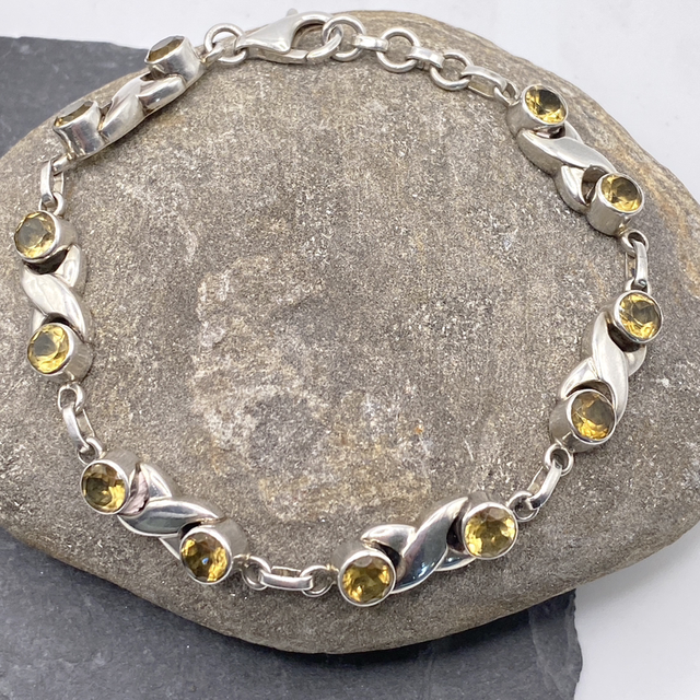 REFURBISHED Citrine Gemstone Infinity Linked Bracelet in Sterling Silver 7.5"