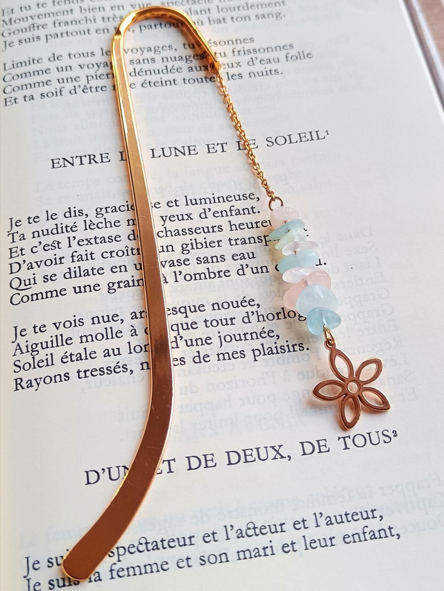 Marque page FLEUR Morganite et Aigue-Marine