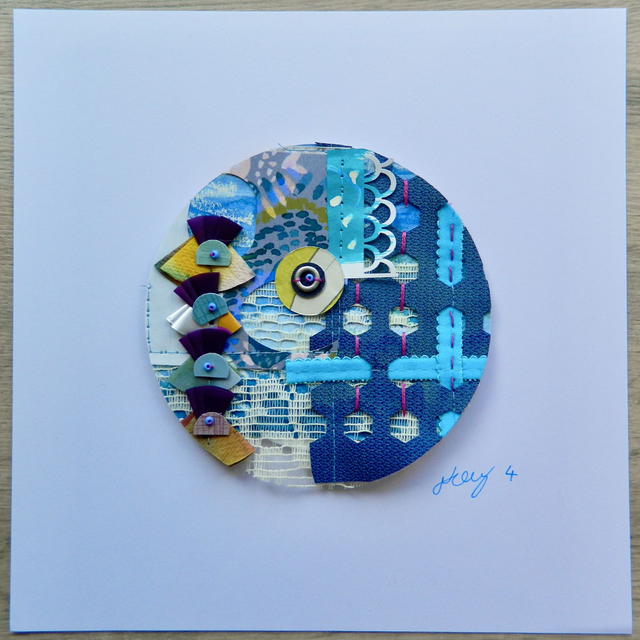 Square Paper + Stitch Collage - Blue/Purple
