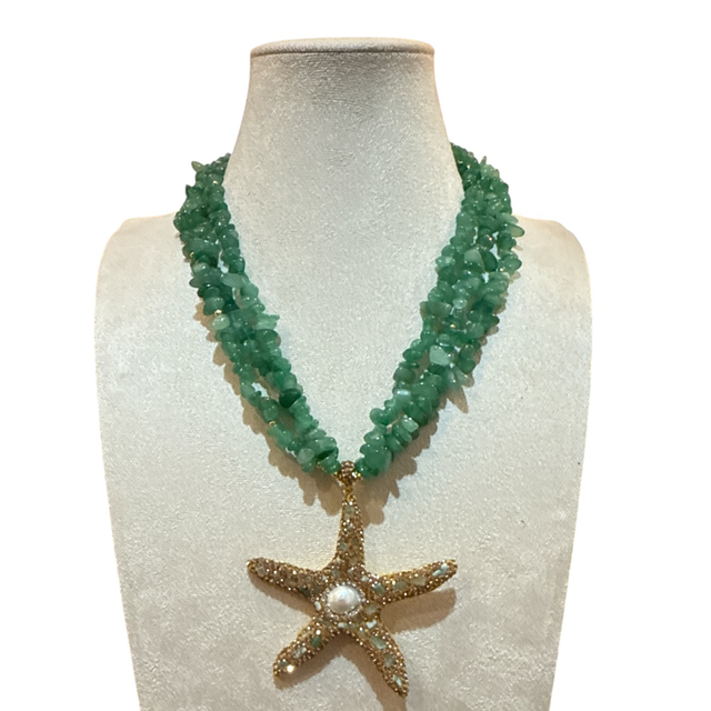 Collana 3 fili stella marina verde