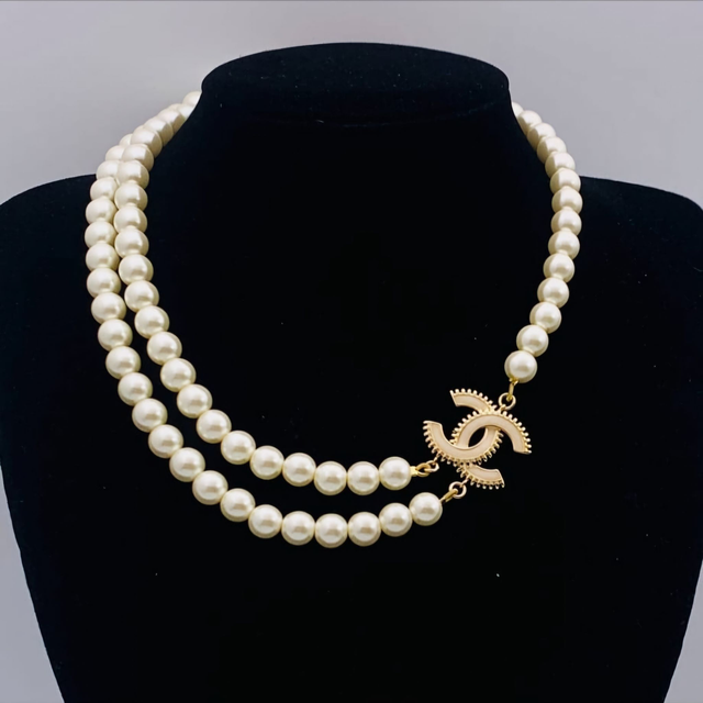 Colliers CH en strass perles double 
