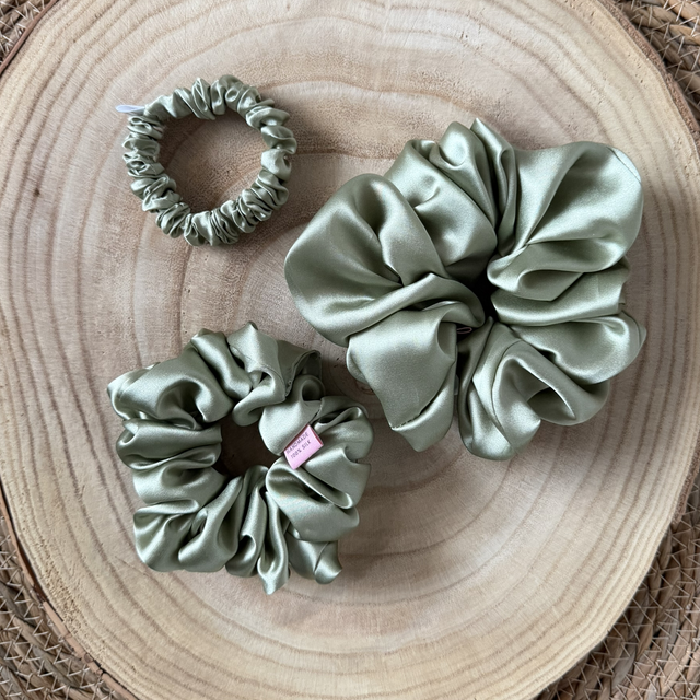 Chouchou en soie - Taille Skinny - Vert sauge