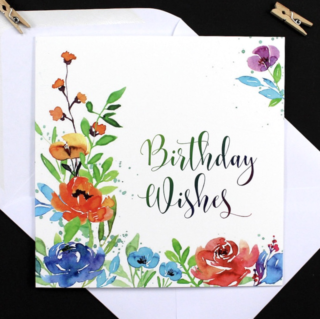 Bright Floral Watercolours Birthday Wishes Card