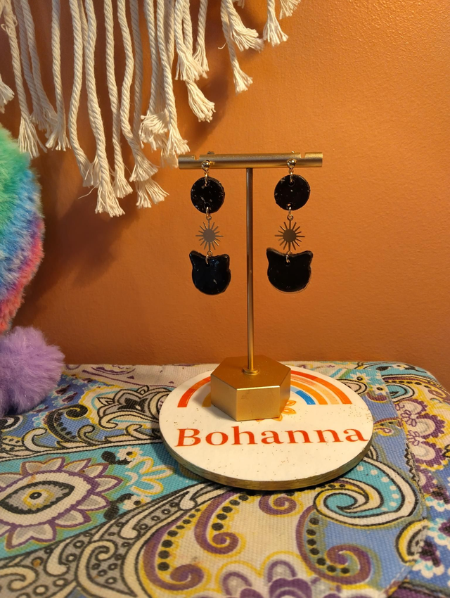 celestial black cat earrings 