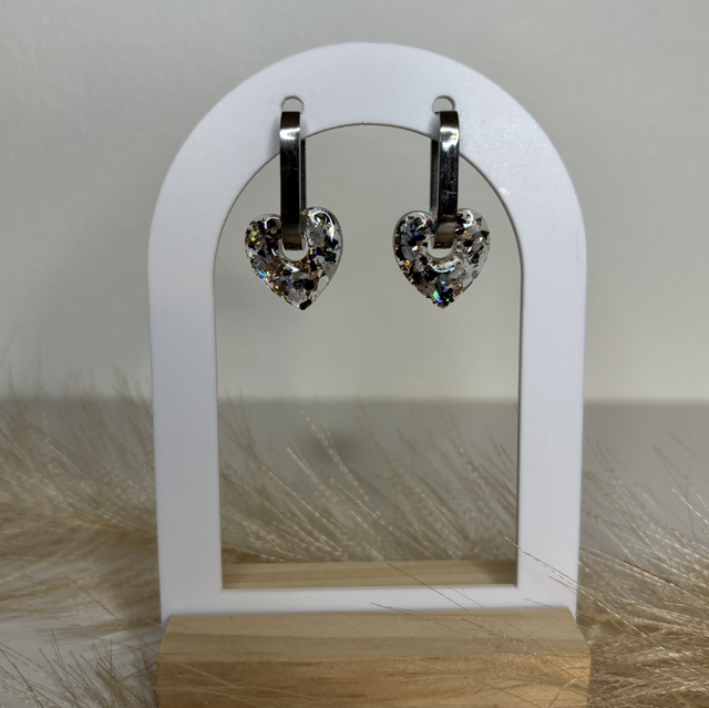 Pampilles créole allongé cœur paillettes noir et blanches