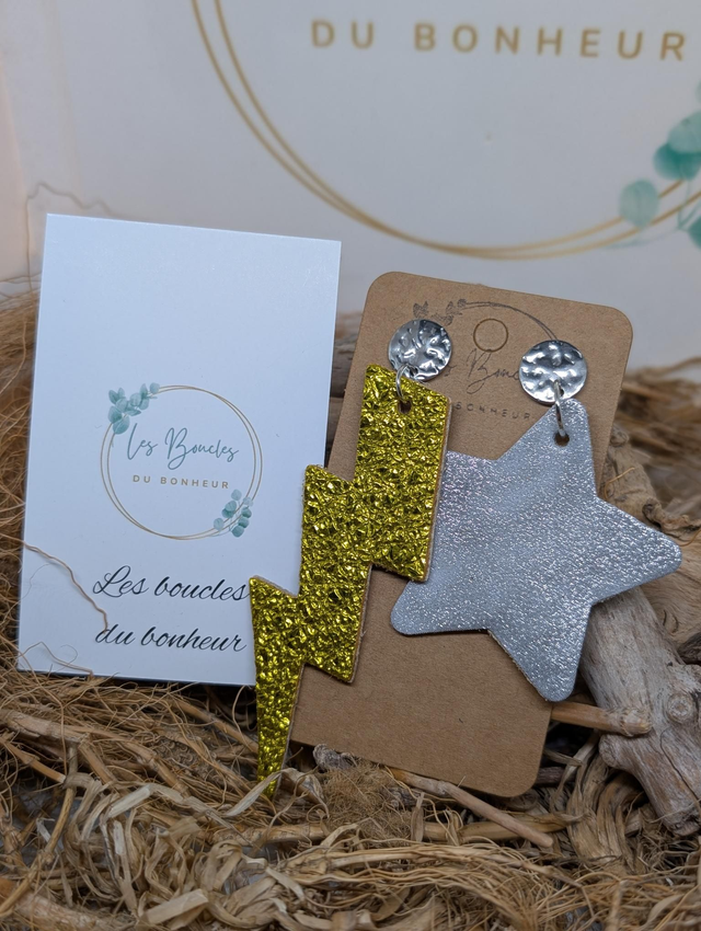 Boucles d&#039;oreilles Asymétrique jaune argenté ev018