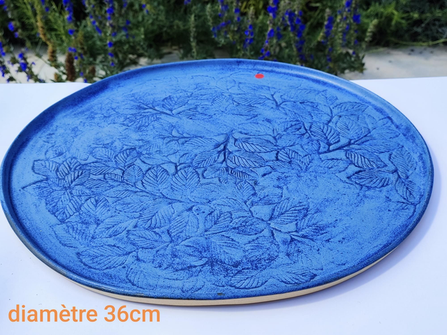 Grand plateau jean incrusté feuillage