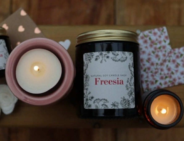 Freesia scented soy candle