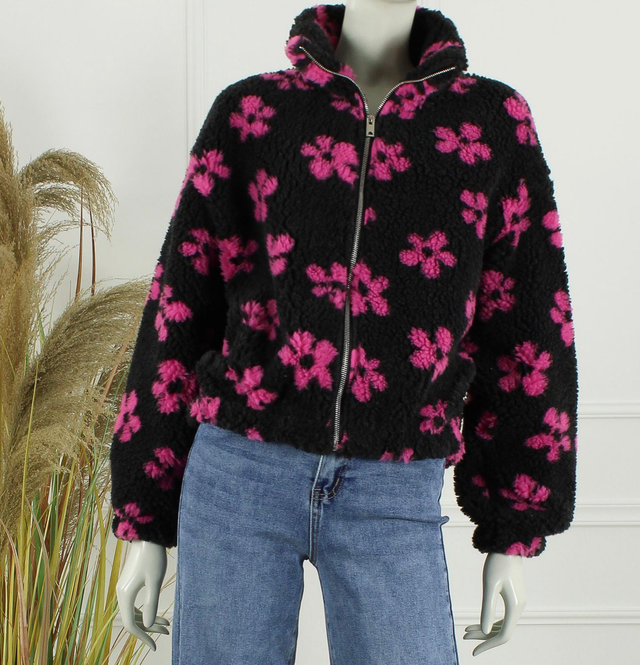  Teddy jacket flower - Zwart