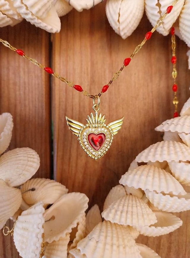 ✨Collier ❤️ coeur ex-voto ailé✨