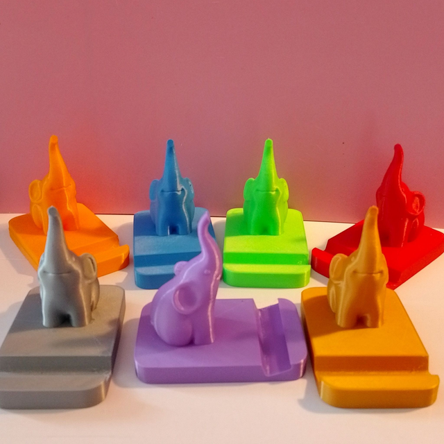 3D Printed Elephant Phone Or Tablet Desktop Stand In 7 Vibrant Colours