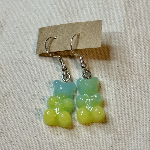 Blue green gummy bear earrings 