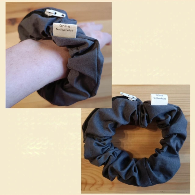 Scrunchie mit Reißverschluss, Haarband, Armband, Zopfgummi, Platz für Bargeld, Schlüssel, etc.