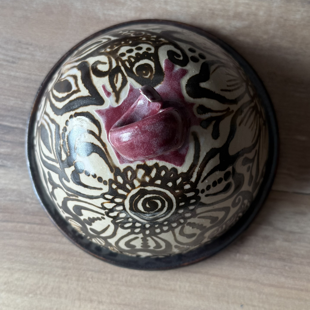 Butter Dish Cheese Cover with hand-painted henna patterns