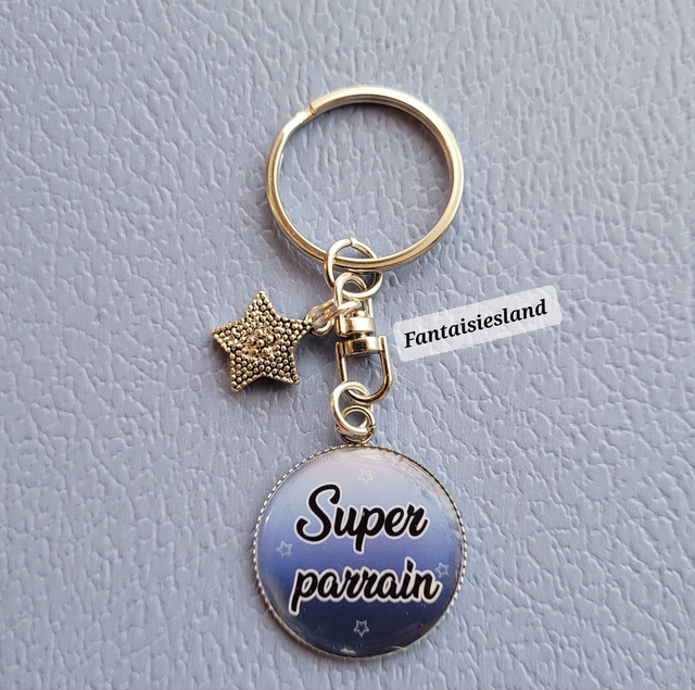 Porte-clés argenté - Super Parrain