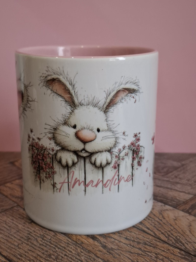 Collection lapin mignon mug coeur rose coeur personnalisable