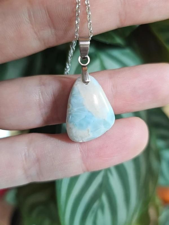 Larimar - Pendentif avec bélière et chaine en acier inoxydable