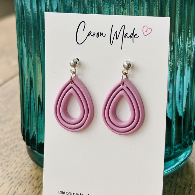 Pink and silver teardrop shape dangle earrings