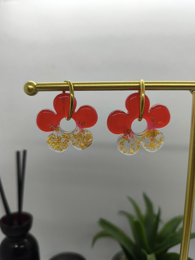 Pampilles interchangeables BORA bicolore rouge et feuilles d&#039;or 