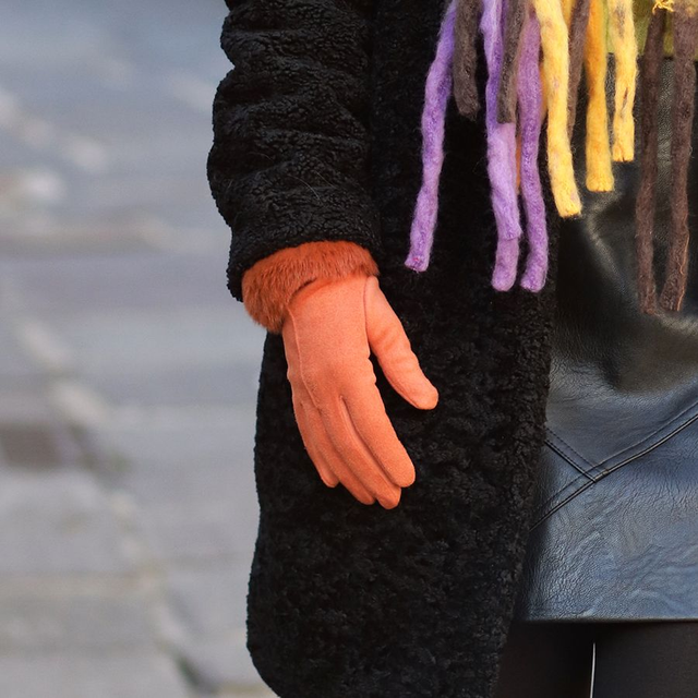 Orange Faux Suede Fur Gloves 
