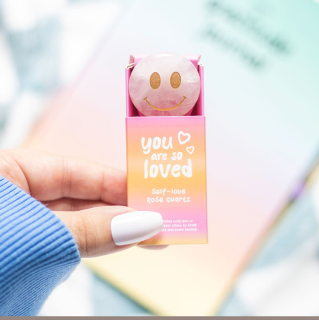 You Are So Loved - Rose Quartz Happy Face Crystal