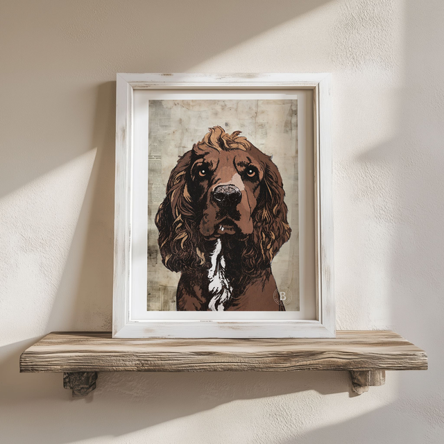 Archie: Chocolate Cocker Spaniel Dog Mixed Media Art Print A4