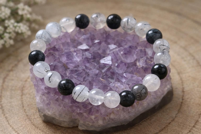 Bracelet QUARTZ TOURMALINE 8 mm - Pensées POSITIVES 