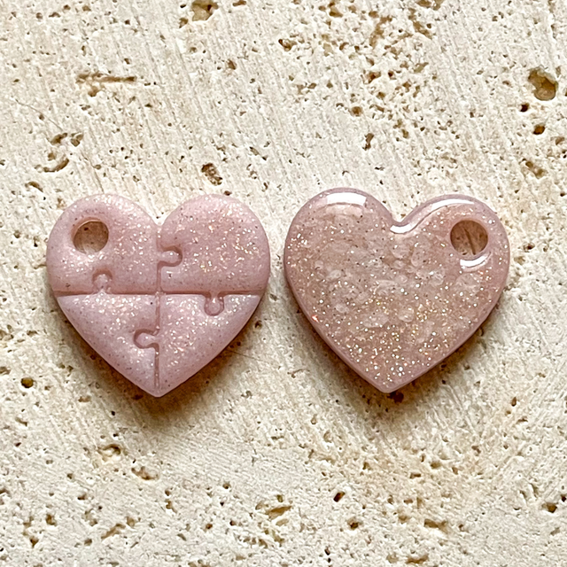 Coeur Puzzle I Pampille Réversible - Rose Dragée Pailleté