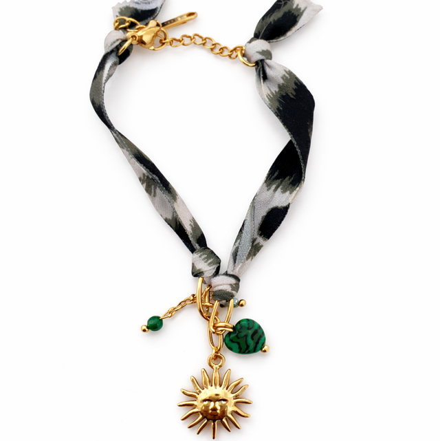 Pulsera acero dorado pañuelo verde 