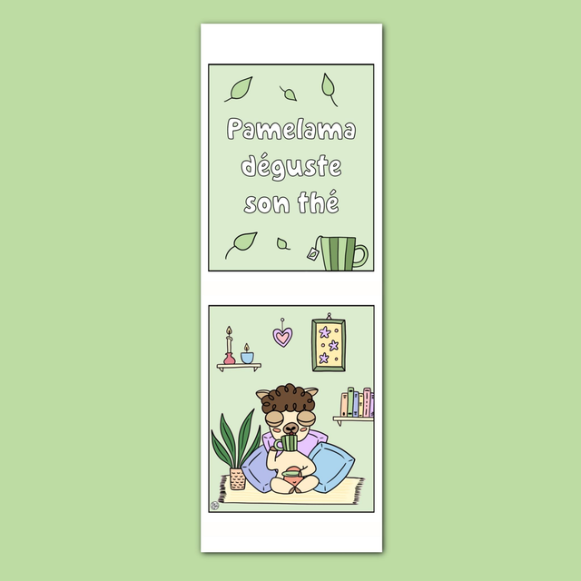 Marque-page Pamelama déguste son thé