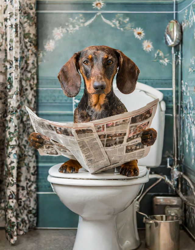 Dachshund on the Toilet Framed Canvas