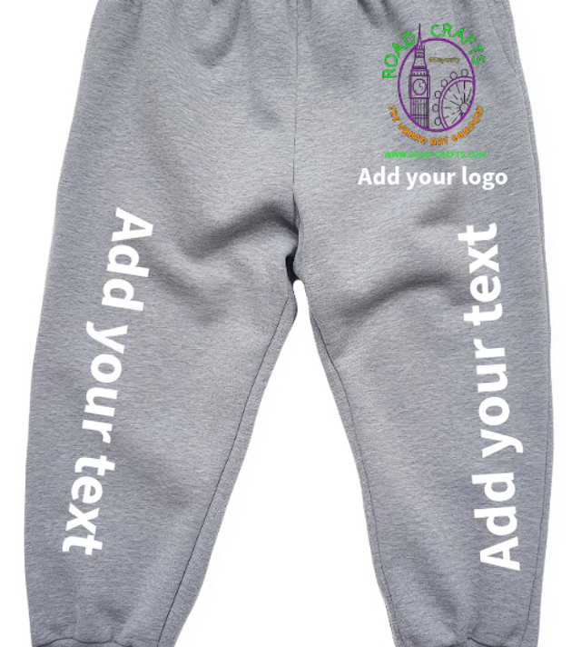 Customised jogging bottoms with text and logo